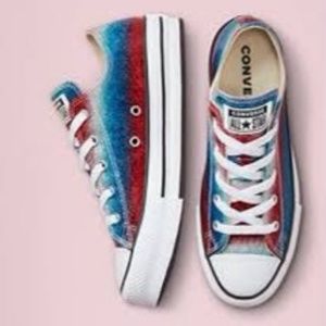 New NIB Converse Glitter All Star Chuck Taylor Platform Ox Lo Lift Sneakers 7.5